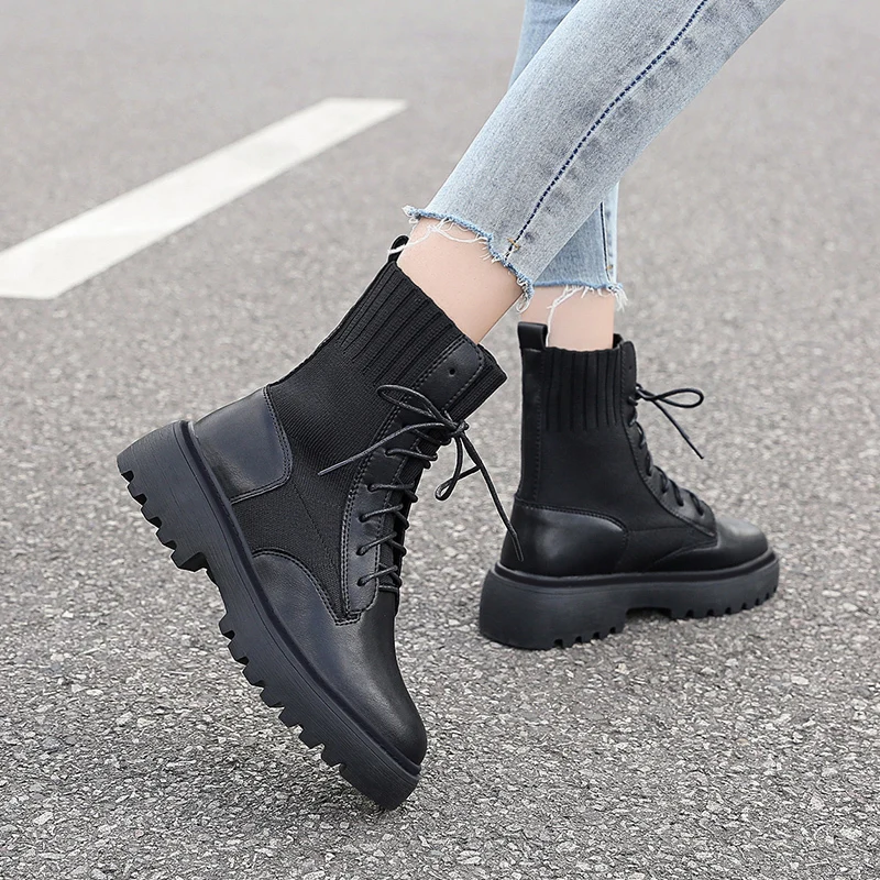 Flat Platform Boots Women Shoes Autumn Winter Motocycle Fashion Round Toe Botas Mujer Ankle Female | Обувь