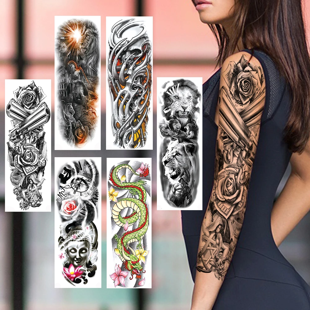 Полные руки и ноги временные татуировки Стикеры для Для женщин мужчин