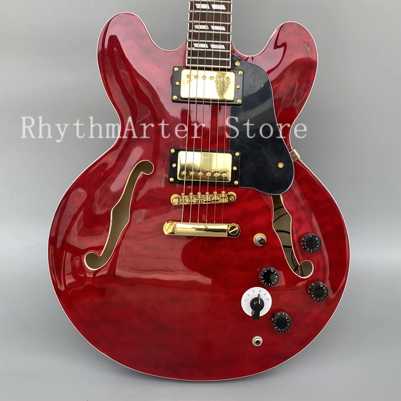 Джазовая гитара винно-красная большая Цветочная волна воды фингерборд из