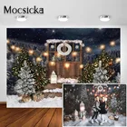 Mocsicka Рождественский фон для фотосъемки винтажная деревянная дверь Рождественская елка Зимний снег портрет фотосессия фон фотосессия
