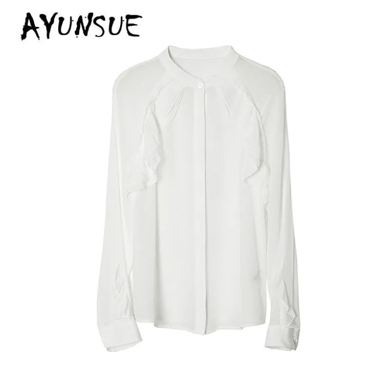 Real Silk Shirt Women Office Lady Blouse Women White Vintage Womens Tops and Blouses Blusas Mujer De Moda 2020 CS1718 YY2832