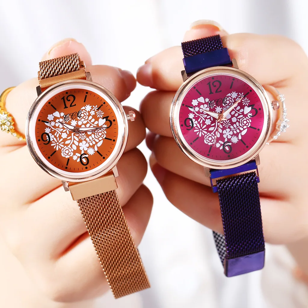 2020 Creative Heart Ladies Quartz Watches Womens Rose Casual Milan Strap Wrist Watch Luxury Brand Stainless Steel Magnetic Clock | Наручные