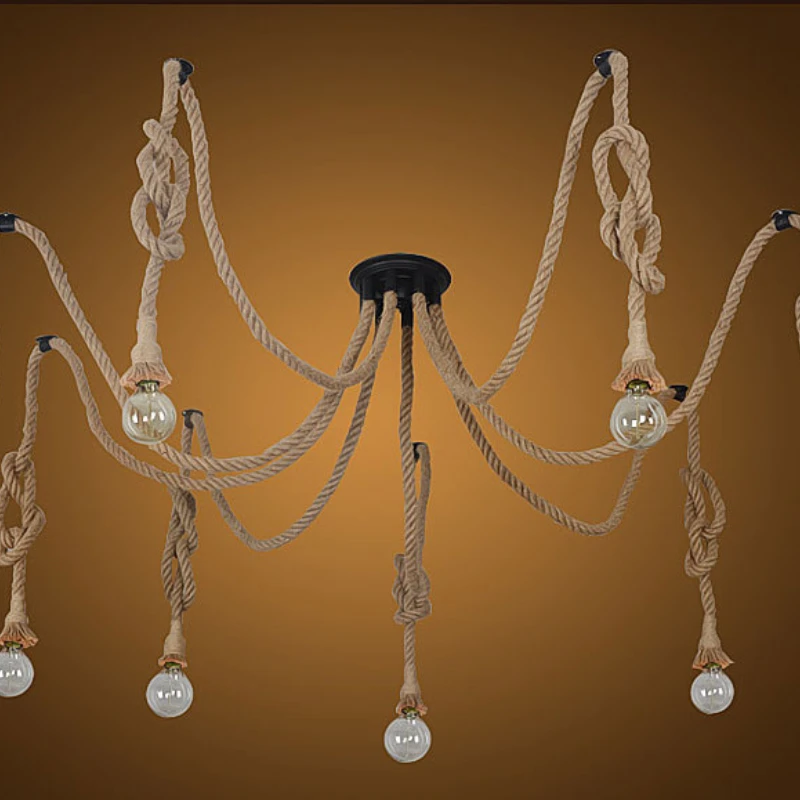 

Винтажный подвесной светильник в виде паука из пеньковой веревки, Классический Регулируемый Ретро светильник в стиле «сделай сам» с лампочками Эдисона