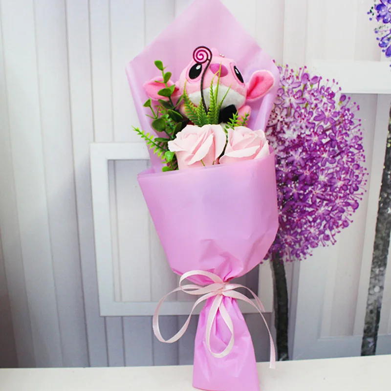 Игрушка плюшевая Ститч из мультфильма Disney подарочная коробка в виде букета роз