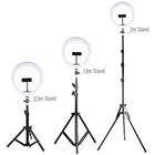 Светодиодный кольцевой светильник для селфи, лампа 26 см с регулируемой яркостью, со штативом и держателем для телефона, с зажимом, для фотостудии, для нанесения макияжа и прямых трансляций