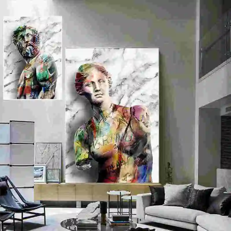 

Fancy Greek Statue Plaster and Print Sculpture Home Decoration Poster Artwork David Canvas Wall Art Painting Figure Pictures