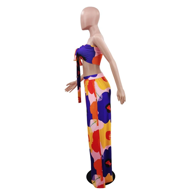 

Dashiki Women African Clothes for Women Floral Printing Long Dress New Casual Elegant Tube Top Pants V-Neck Women's 2-Piece Su