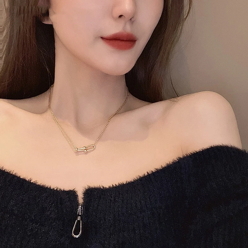 

Double U-shaped Horseshoe Gold Color Clavicle Chain 925 Sterling Silver Pendant Necklace For Women Fashion Cool Luxury