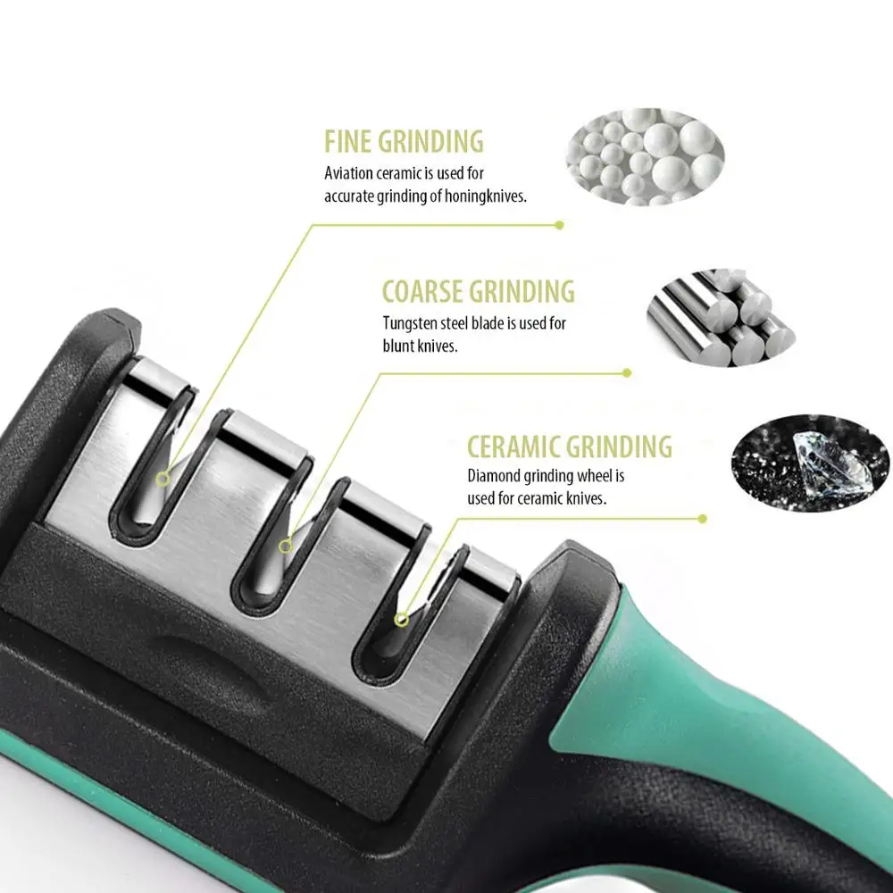 Точилка для ножей 3 в 1/Алмазное покрытие и тонкий стержень/Система заточки