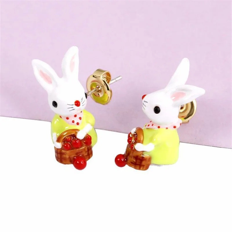 

New product personality fresh bunny portable lantern flower basket 925 silver earrings enamel gold-plated girls trend earrings