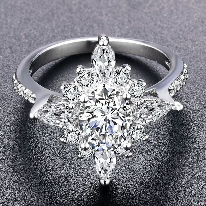 

Luxury jewelry geometric white zircon unique shape ring female jewelry wedding engagement wedding jewelry holiday gift wholesale