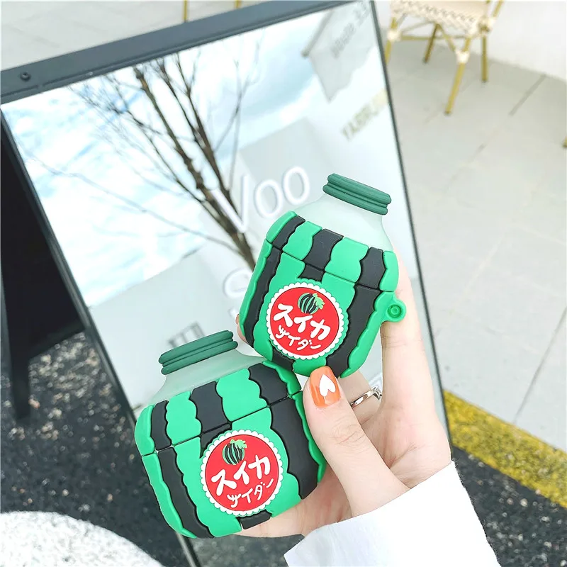 3D Япония мультфильм арбуз бутылка для сока наушники мягкий чехол Apple airpods 1 2 pro