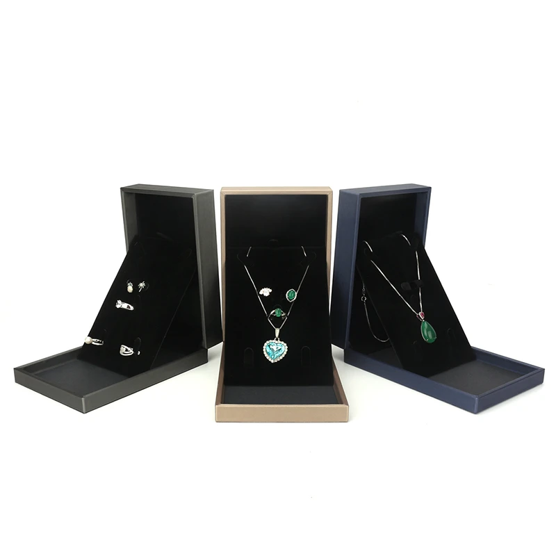 Luxury Female Jewelry Display Packaging Storage Box Pu Leather 3 Colors Wedding Ring Necklace Jewellery Suits For Birthday Gifts