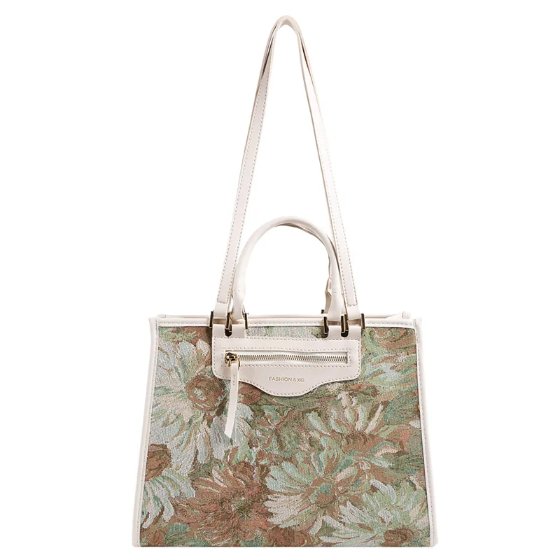 

Painting Flower Luxury Brand Cloth Tote for Women 2021 Trends Lady Designer Crossbody Handbag Small To Handle Shoulder Bags