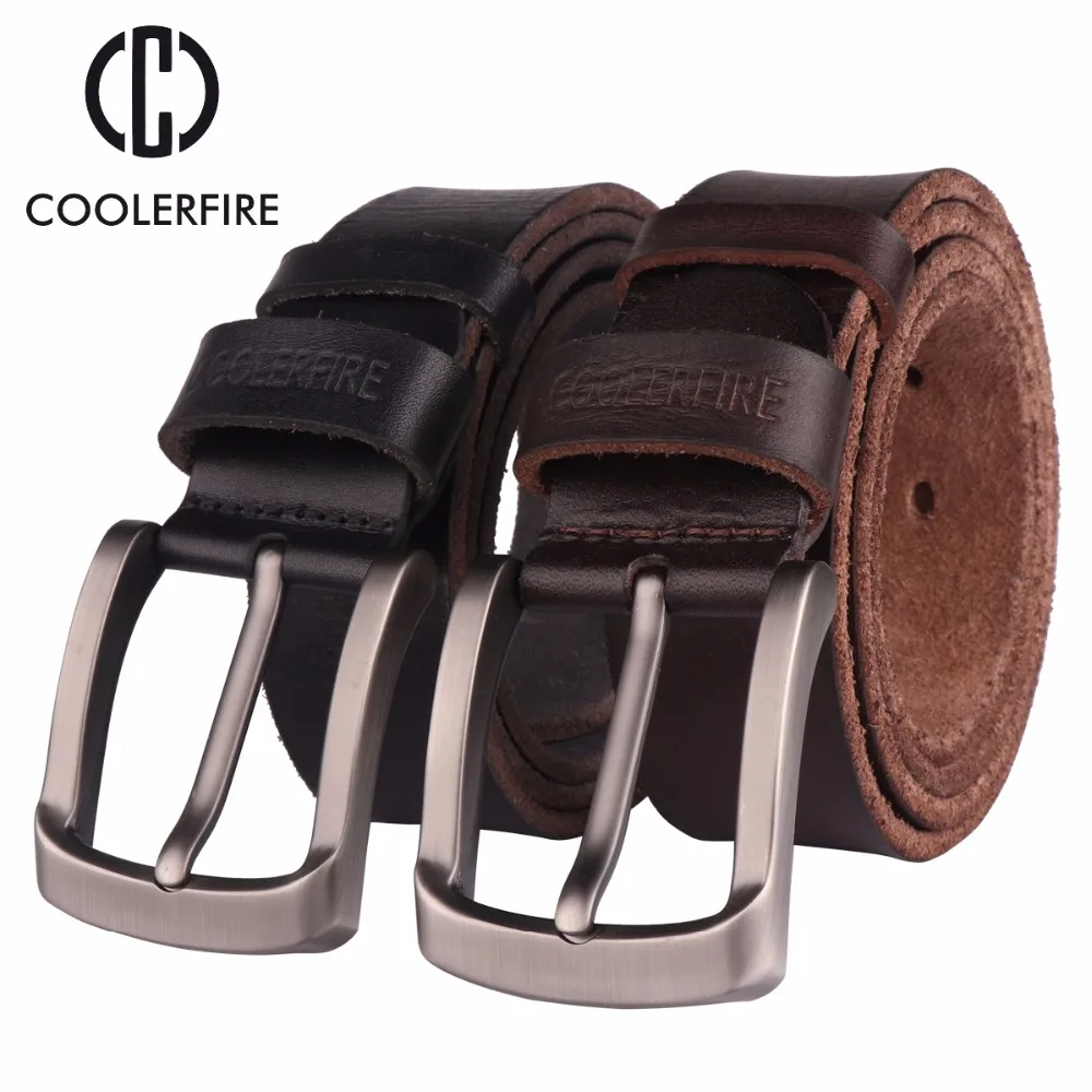 CCOOLERFIRE Men Belt Full Grain 100% Real Genuine Cowskin Top Layer Leather Soft Jeans Cowhide Belts For Men TM053