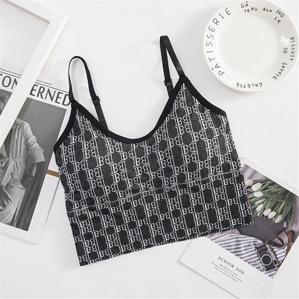 

Women Letter Pattern Cotton Push Up Sports Bra Girls Underwear Gym Fitness Running Yoga Sports Tops with Removable Chest Pads