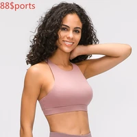 naked feel fabric yoga fitness bras top women cross straps push up padded fitness workout sport brassiere accessories