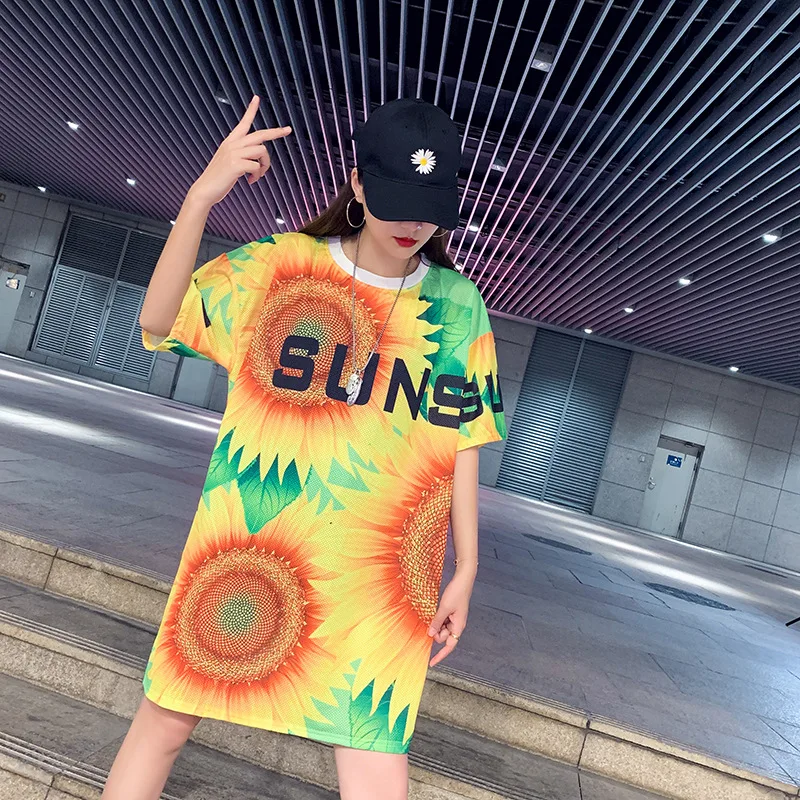 Женское платье Vefadisa с принтом подсолнуха 2020 летнее Футболка Свободный Длинный