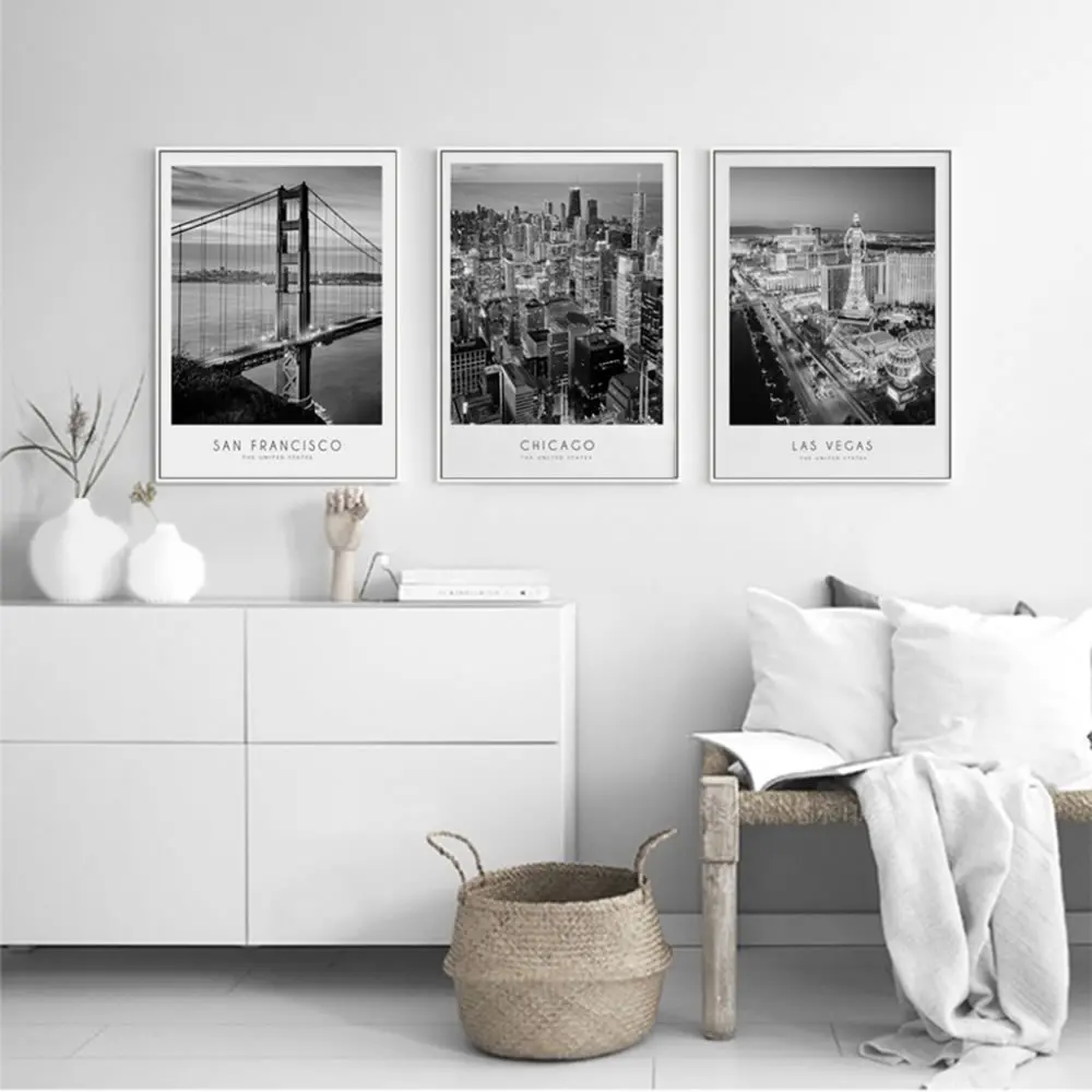 Черно белый город Настенная картина Современный Пейзаж Wall Art плакат