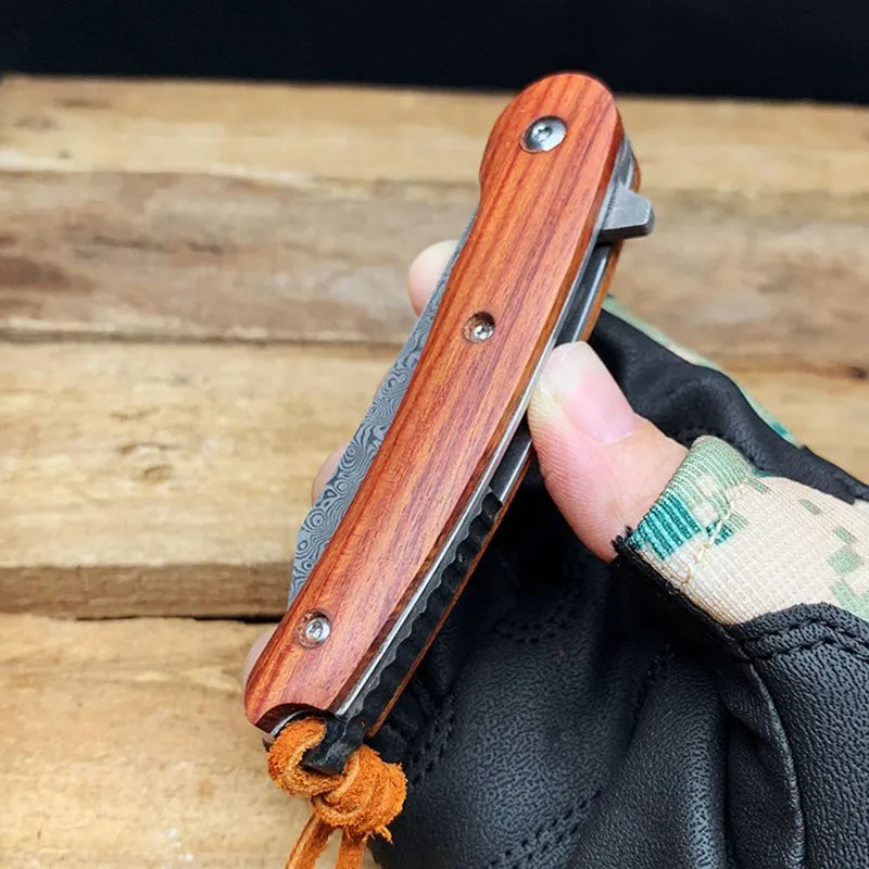 

Ball bearing Camping Folding Tactical Knife D2/ Damascus Steel Survival Tourist Fruit Pocket Knives EDC Utility Multi Tools