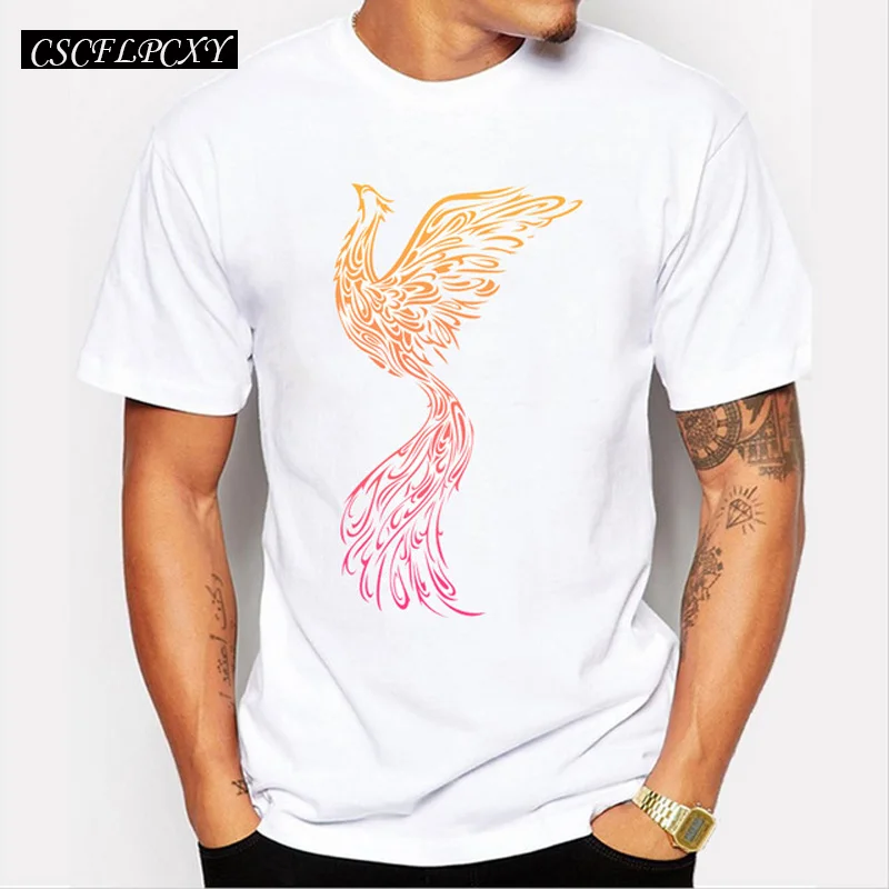 Геометрические Феникс печатные мужские футболки с коротким рукавом повседневные топы мода o образным