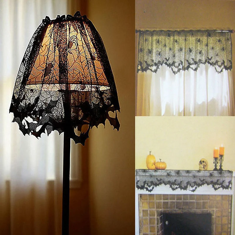 1PC Halloween Lace Bat Spiderweb Lamp Shade Topper Curtains Swag Haunted Home Decor | Дом и сад