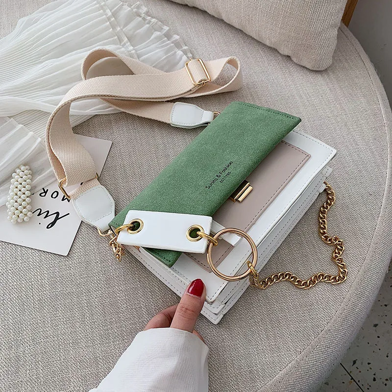 

Scrub Leather Contrast Color Crossbody Bags for Women 2021 Chain Simple Shoulder Bag Ladies Purses and Handbags Cross Body