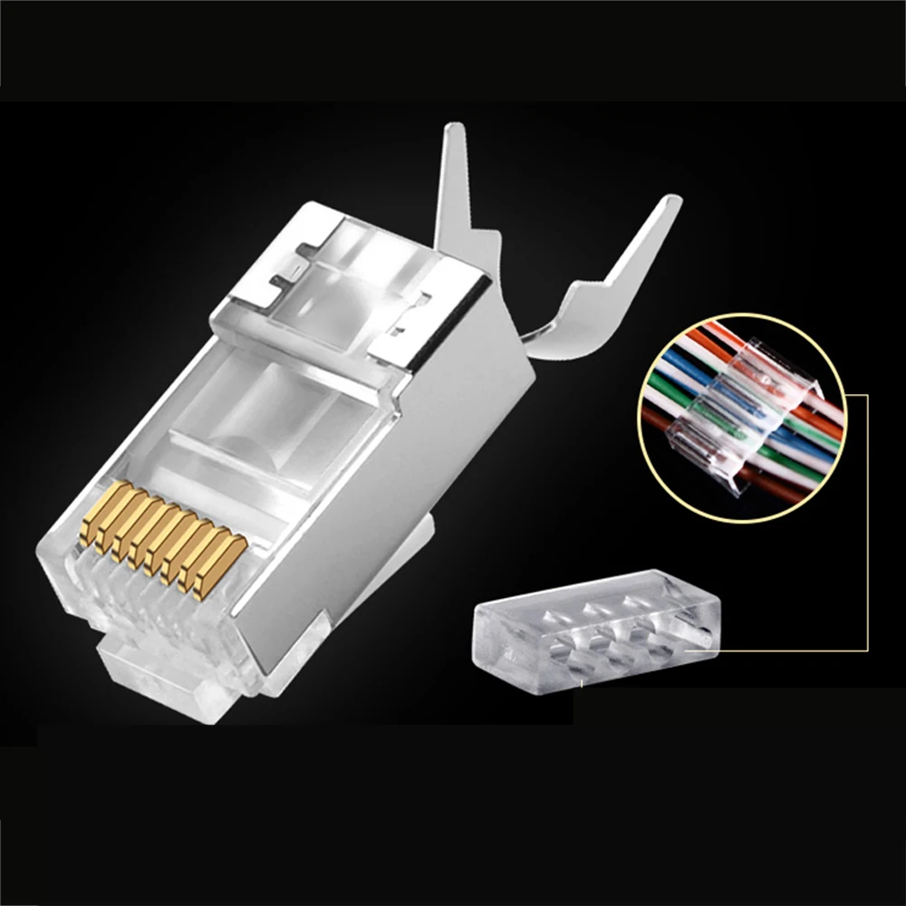 RJ45 1.3mm Connector Network Cable Connector 10/50/100pcs Cat6a Cat7 RJ45 plug shielded FTP 8P8C Network Crimp Connectors images - 6