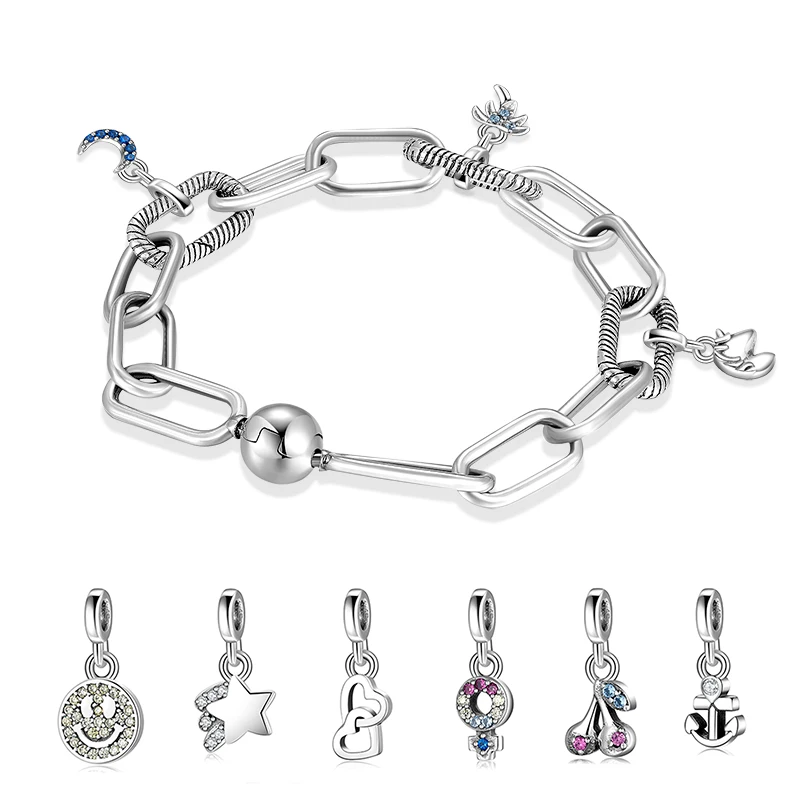 

2021 New 925 Sterling Silver Charms Pendants Chain Bracelet Fits Original Trendy Diy Bracelets Women Beads Jewerly Making