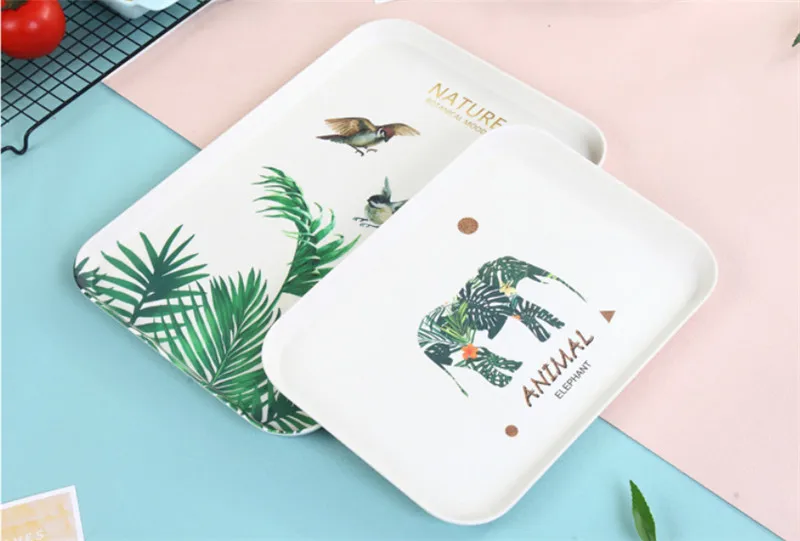 1 pcs Rectangle Fruit Bamboo Fiber Plates Storage Tray Family Dessert Dish Snack Dish Party Home Maintenance Tray Plate petisco