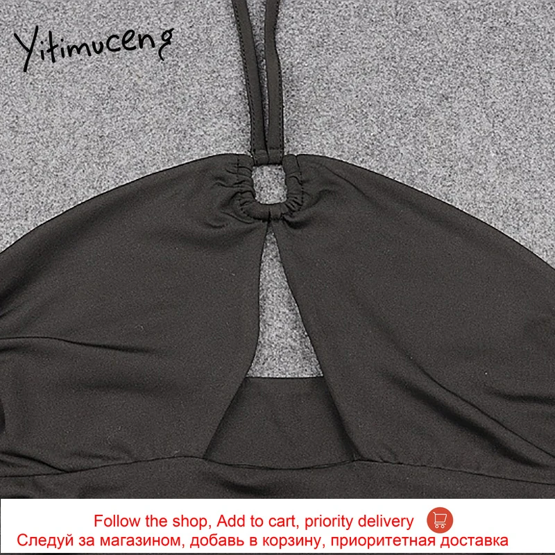 

Yitimuceng Irregular Halter Camis Crop Tops Women Black Hollow Out Wrap Chest Spaghetti Strap Summer 2021Backless Tank Tops New