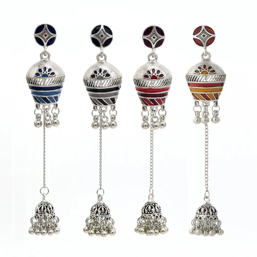 

Retro Color Semia Long Bell Alloy Pendant Earrings For Ladies Ethnic Style Earring Hundred Matching Party Fashion Jewelry