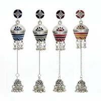 retro color semia long bell alloy pendant earrings for ladies ethnic style earring hundred matching party fashion jewelry