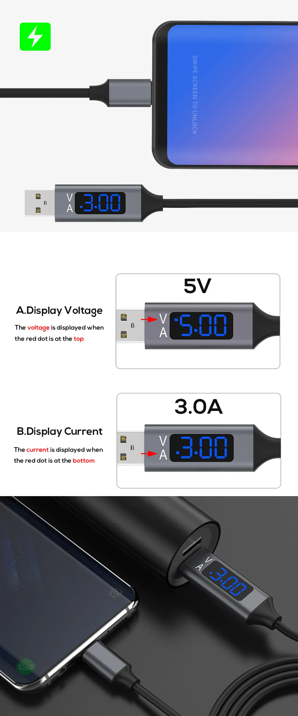 D-Line2 Быстрая зарядка USB 3,0 usb type C кабель напряжение и ток дисплей синхронизации данных USB-C кабель для Xiaomi A1 samsung S9 huawei