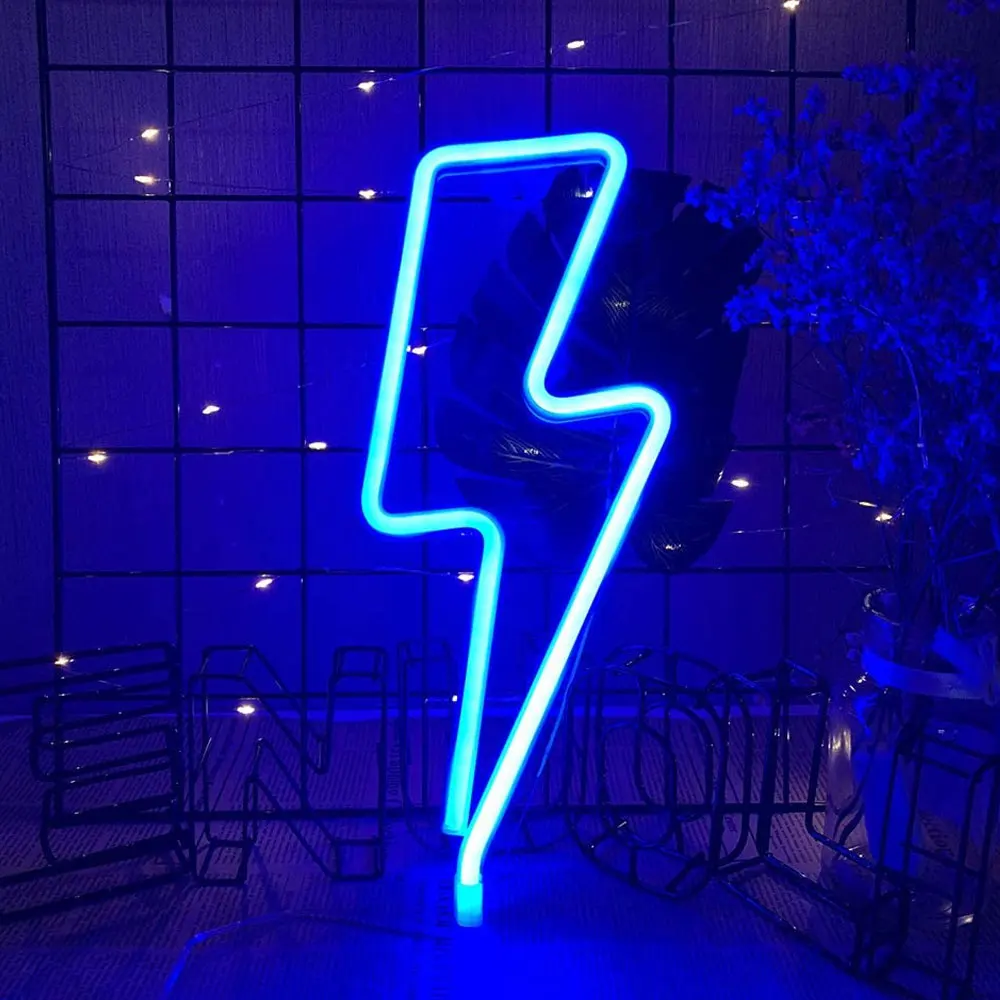 

1 Pcs LED Neon Sign Lightning Shaped Night Light Table Lamp USB Battery Operated Decoration Light for Home Bar Party Living Room