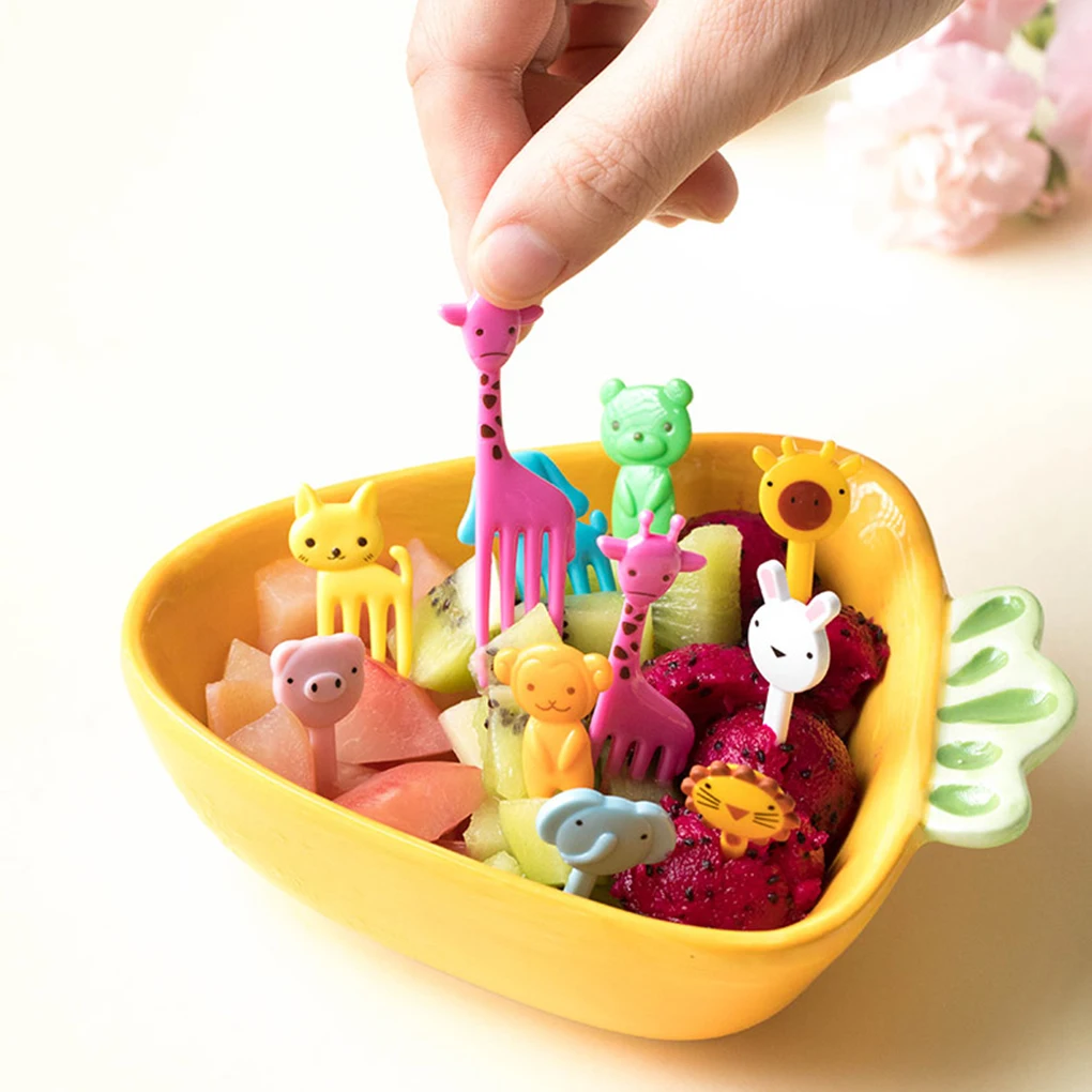 Mini Tenedor de fruta de granja de animales para niños, dibujos animados, postre de pastel de