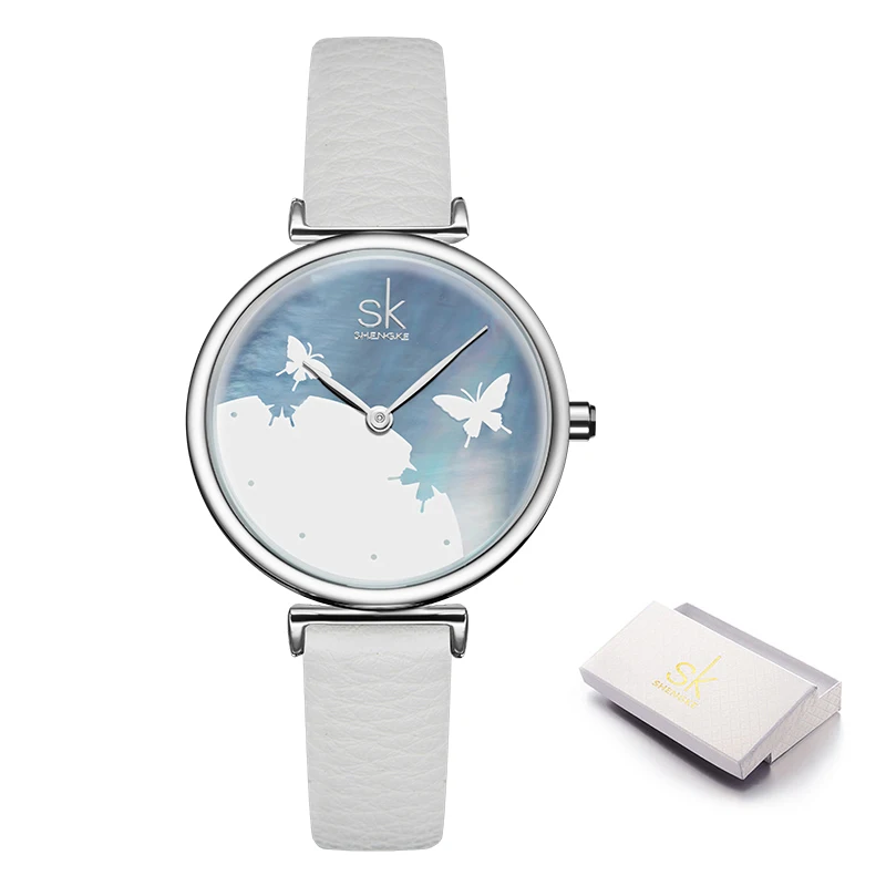 white with box Shengke SK женские часы романтический Сельский циферблат кожаный ремешок для часов женские часы повседневные кварцевые наручные часы Montre Femme - Цвет: white with box