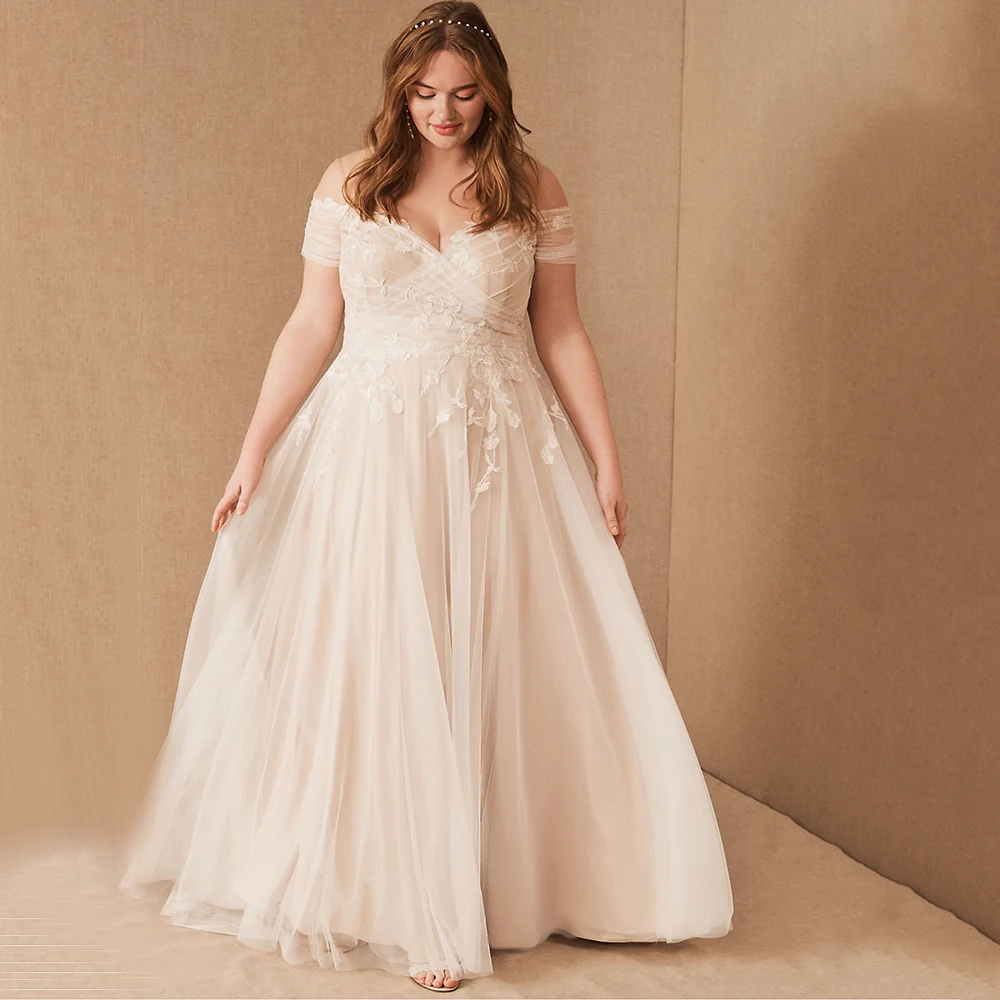 

Plus Size Elegant Bridal Dress Sweetheart Off Shoulder Wedding Gown A Line Off Shoulder Applique Vestido De Novia Tulle