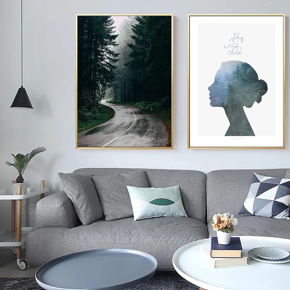 Пейзаж картина леса настенная живопись холст абстрактная Северный плакат