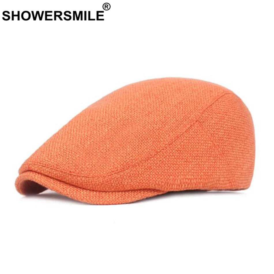 Flat Caps for Men Cotton Linen Duckbill Ivy Cap Women Vintage Solid Orange Casual Autumn Beret Cabbie Cap Unisex