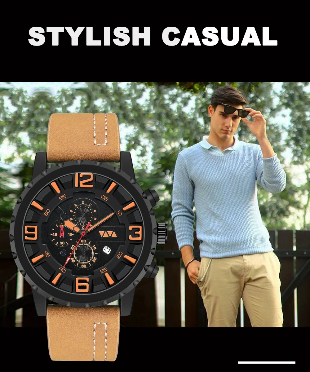 Fashion Casual Mens Watches Waterproof Top Brand Luxury Calendar Clock Male Watch men Leather Sport Military Wristwatch Dropship
