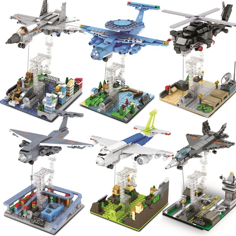 

Military Helicopters Transport Aircraft Passenger Plane Fighter Building Block Airliner Airplane Bomber Model Educational Toys