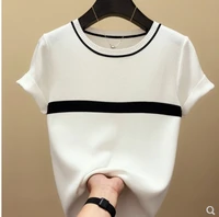 2021new korean version o collar ice silk sweater bottoming shirt womens thin pullover summer short sleeve