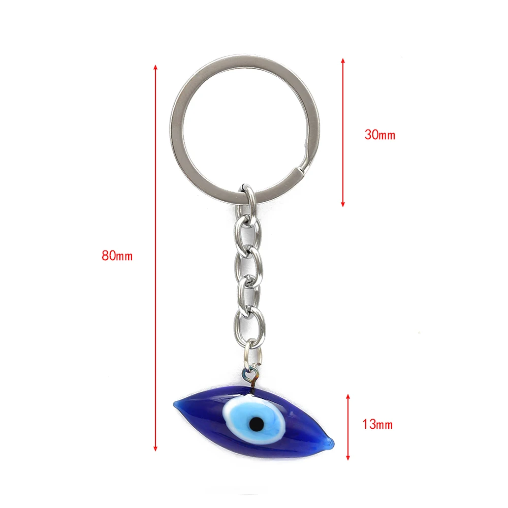 Lucky Eye Glass Evil Charm Key Chain Holder Silver Color Keyring Blue Turkish Keychain Jewelry for Women Men EY6496 | Украшения и
