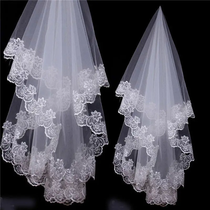 

1T White/Ivory Elbow Wedding Bridal Veil Lace Edge Wedding Accessories 2023