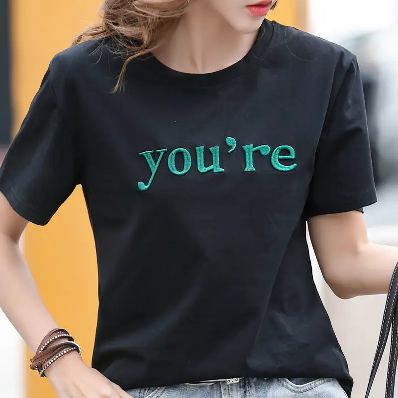 

Pure cotton short sleeve T-shirt women's new summer women's loose large T-Shirt Top wear base shirt fashion