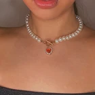 Винтажное жемчужное ожерелье для женщин ретро красный кристалл сердца кулон женские колье ожерелья подарки украшения