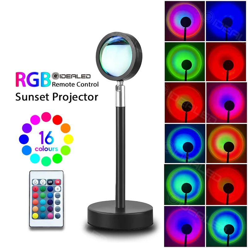 Sunset Projector RGB Led Night Lights Rainbow Atmosphere Lighting 5V USB for Coffee Shop Background Wall Decor Colorful Lamp