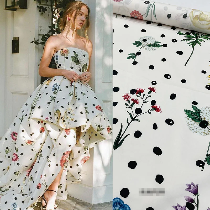 

European and American brand polka dot flower pattern printed fabric dress shirt haute couture handmade needlework sewing fabric