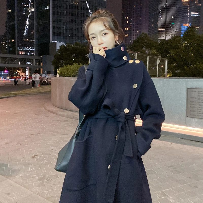 Женское двустороннее кашемировое пальто осенне-зимнее модное темпераментное